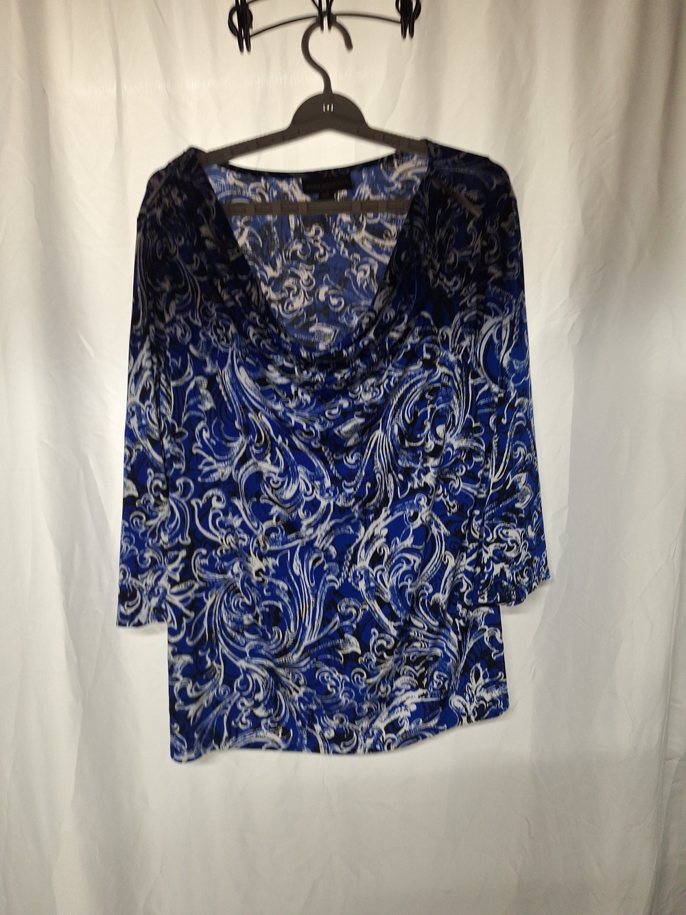 Dana Buchman Blue and White Cowl Neck Blouse
